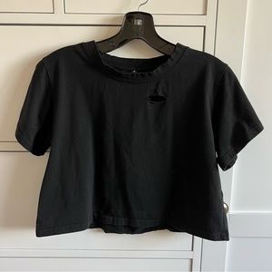 Distressed black crop top